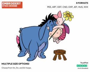 Piglet Hugging Eeyore - Winnie the Pooh and Friends - Winnie the Pooh & Friends - Disney Embroidery Design in 3 sizes & 8 formats