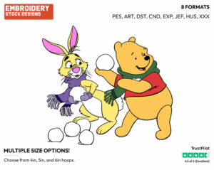 Pooh, Rabbit Snowball Fight - Winnie the Pooh and Friends - Winnie the Pooh & Friends - Disney Embroidery Design in 3 sizes & 8 formats
