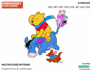 Pooh, Piglet, Roo, Eeyore - Winnie the Pooh and Friends - Winnie the Pooh & Friends - Disney Embroidery Design in 3 sizes & 8 formats