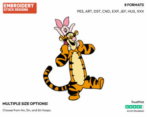 Piglet Sitting On Tigger's Shoulders - Piglet Tigger and Roo - Winnie the Pooh & Friends - Disney Embroidery Design in 3 sizes & 8 formats