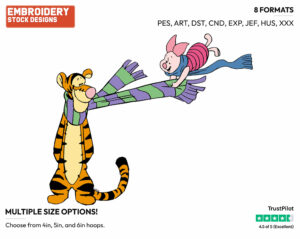Tigger, Piglet Wearing Scarves On Windy Day - Piglet Tigger and Roo - Winnie the Pooh & Friends - Disney Embroidery Design in 3 sizes & 8 formats