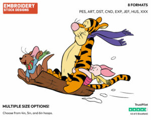 Tigger, Roo, Piglet In Sled - Piglet Tigger and Roo - Winnie the Pooh & Friends - Disney Embroidery Design in 3 sizes & 8 formats