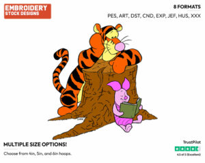 Tigger Looking Over Piglet Reading - Piglet Tigger and Roo - Winnie the Pooh & Friends - Disney Embroidery Design in 3 sizes & 8 formats