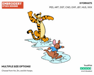 Tigger, Roo Jumping In Puddles - Piglet Tigger and Roo - Winnie the Pooh & Friends - Disney Embroidery Design in 3 sizes & 8 formats