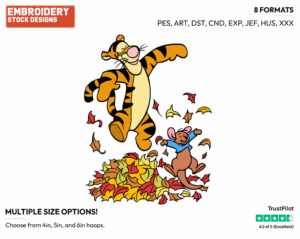 Tigger, Roo Jumping In Pile Of Leaves - Piglet Tigger and Roo - Winnie the Pooh & Friends - Disney Embroidery Design in 3 sizes & 8 formats