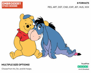 Pooh, Eeyore Hugging - Winnie the Pooh and Eeyore - Winnie the Pooh & Friends - Disney Embroidery Design in 3 sizes & 8 formats