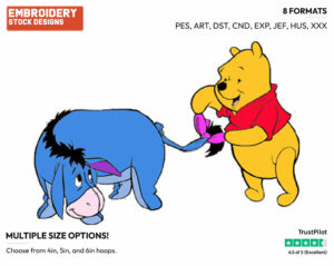 Pooh Adjusting Eeyore's Bow - Winnie the Pooh and Eeyore - Winnie the Pooh & Friends - Disney Embroidery Design in 3 sizes & 8 formats