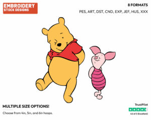 Pooh And Piglet Side By Side - Winnie the Pooh and Piglet - Winnie the Pooh & Friends - Disney Embroidery Design in 3 sizes & 8 formats