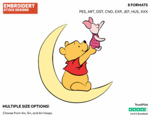 Pooh And Piglet Sitting On A Crescent Moon - Winnie the Pooh and Piglet - Winnie the Pooh & Friends - Disney Embroidery Design in 3 sizes & 8 formats
