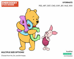 Winnie The Pooh Holding Letters In His Arms With Piglet - Winnie the Pooh and Piglet - Winnie the Pooh & Friends - Disney Embroidery Design in 3 sizes & 8 formats