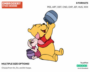 Winnie The Pooh And Piglet Eating Honey - Winnie the Pooh and Piglet - Winnie the Pooh & Friends - Disney Embroidery Design in 3 sizes & 8 formats