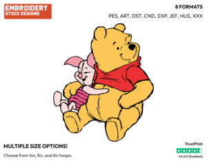 Winnie The Pooh, Piglet Cuddling - Winnie the Pooh and Piglet - Winnie the Pooh & Friends - Disney Embroidery Design in 3 sizes & 8 formats