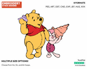 Winnie The Pooh And Piglet Listening To Seashells - Winnie the Pooh and Piglet - Winnie the Pooh & Friends - Disney Embroidery Design in 3 sizes & 8 formats