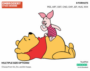 Piglet Sitting On Winnie The Pooh - Winnie the Pooh and Piglet - Winnie the Pooh & Friends - Disney Embroidery Design in 3 sizes & 8 formats