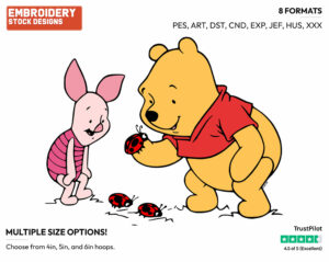 Winnie The Pooh, Piglet Admiring Some Ladybugs - Winnie the Pooh and Piglet - Winnie the Pooh & Friends - Disney Embroidery Design in 3 sizes & 8 formats