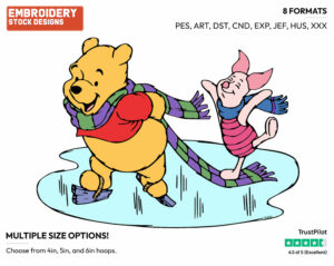 Winnie The Pooh And Piglet Skating - Winnie the Pooh and Piglet - Winnie the Pooh & Friends - Disney Embroidery Design in 3 sizes & 8 formats