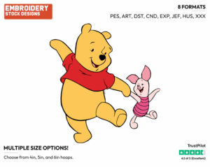Winnie The Pooh And Piglet Walking Hand In Hand - Winnie the Pooh and Piglet - Winnie the Pooh & Friends - Disney Embroidery Design in 3 sizes & 8 formats