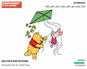 Pooh, Piglet Flying A Kite - Winnie the Pooh and Piglet - Winnie the Pooh & Friends - Disney Embroidery Design in 3 sizes & 8 formats