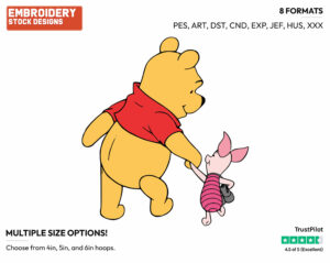 Walking Hand In Hand - Winnie the Pooh and Piglet - Winnie the Pooh & Friends - Disney Embroidery Design in 3 sizes & 8 formats