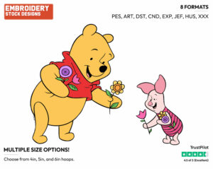 Picking Flowers - Winnie the Pooh and Piglet - Winnie the Pooh & Friends - Disney Embroidery Design in 3 sizes & 8 formats