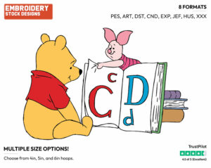 Learning Their Abcs - Winnie the Pooh and Piglet - Winnie the Pooh & Friends - Disney Embroidery Design in 3 sizes & 8 formats