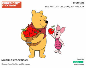 Carrying Apples - Winnie the Pooh and Piglet - Winnie the Pooh & Friends - Disney Embroidery Design in 3 sizes & 8 formats