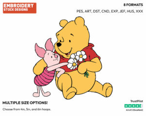 Pooh, Piglet, Flowers - Winnie the Pooh and Piglet - Winnie the Pooh & Friends - Disney Embroidery Design in 3 sizes & 8 formats