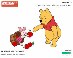 Picking Apples - Winnie the Pooh and Piglet - Winnie the Pooh & Friends - Disney Embroidery Design in 3 sizes & 8 formats