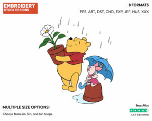 In The Rain - Winnie the Pooh and Piglet - Winnie the Pooh & Friends - Disney Embroidery Design in 3 sizes & 8 formats