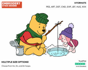 Ice Fishing - Winnie the Pooh and Piglet - Winnie the Pooh & Friends - Disney Embroidery Design in 3 sizes & 8 formats