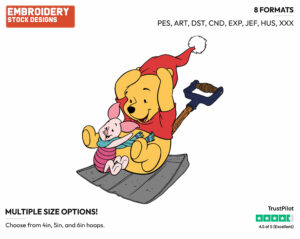 Sledding - Winnie the Pooh and Piglet - Winnie the Pooh & Friends - Disney Embroidery Design in 3 sizes & 8 formats
