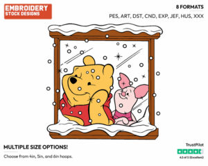 Looking At Snowfall From Window - Winnie the Pooh and Piglet - Winnie the Pooh & Friends - Disney Embroidery Design in 3 sizes & 8 formats