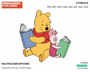 Reading - Winnie the Pooh and Piglet - Winnie the Pooh & Friends - Disney Embroidery Design in 3 sizes & 8 formats