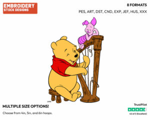 Piglet Watching Pooh Play The Harp - Winnie the Pooh and Piglet - Winnie the Pooh & Friends - Disney Embroidery Design in 3 sizes & 8 formats