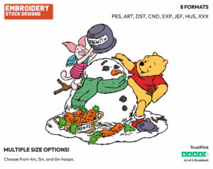 Pooh, Piglet Building Snowman - Winnie the Pooh and Piglet - Winnie the Pooh & Friends - Disney Embroidery Design in 3 sizes & 8 formats