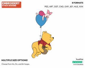Pooh, Piglet Balloon - Winnie the Pooh and Piglet - Winnie the Pooh & Friends - Disney Embroidery Design in 3 sizes & 8 formats