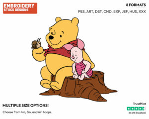 Pooh, Piglet, Snail On Tree Stump - Winnie the Pooh and Piglet - Winnie the Pooh & Friends - Disney Embroidery Design in 3 sizes & 8 formats