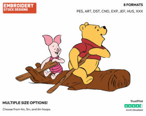 Pooh, Piglet Rowing A Log - Winnie the Pooh and Piglet - Winnie the Pooh & Friends - Disney Embroidery Design in 3 sizes & 8 formats