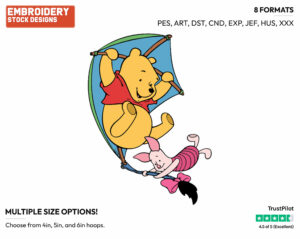 Flying A Kite - Winnie the Pooh and Piglet - Winnie the Pooh & Friends - Disney Embroidery Design in 3 sizes & 8 formats