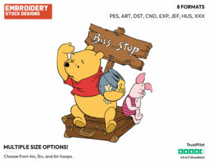 At Bus Stop - Winnie the Pooh and Piglet - Winnie the Pooh & Friends - Disney Embroidery Design in 3 sizes & 8 formats
