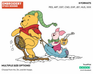 Snowshoeing - Winnie the Pooh and Piglet - Winnie the Pooh & Friends - Disney Embroidery Design in 3 sizes & 8 formats