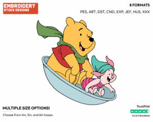 Sledding - Winnie the Pooh and Piglet - Winnie the Pooh & Friends - Disney Embroidery Design in 3 sizes & 8 formats