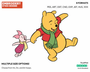 Ice Skating - Winnie the Pooh and Piglet - Winnie the Pooh & Friends - Disney Embroidery Design in 3 sizes & 8 formats