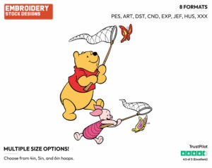 Pooh, Piglet Chasing Butterflies - Winnie the Pooh and Piglet - Winnie the Pooh & Friends - Disney Embroidery Design in 3 sizes & 8 formats