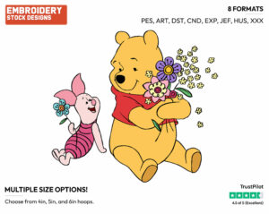 Pooh, Piglet, Flowers - Winnie the Pooh and Piglet - Winnie the Pooh & Friends - Disney Embroidery Design in 3 sizes & 8 formats