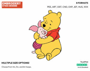 Pooh, Piglet Hugging - Winnie the Pooh and Piglet - Winnie the Pooh & Friends - Disney Embroidery Design in 3 sizes & 8 formats