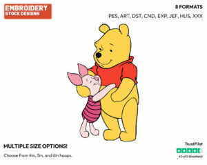 Pooh, Piglet Hugging - Winnie the Pooh and Piglet - Winnie the Pooh & Friends - Disney Embroidery Design in 3 sizes & 8 formats