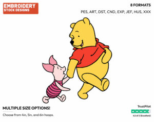 Pooh, Piglet Walking - Winnie the Pooh and Piglet - Winnie the Pooh & Friends - Disney Embroidery Design in 3 sizes & 8 formats