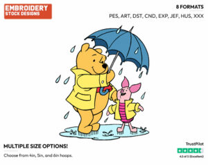 Pooh, Piglet In The Rain - Winnie the Pooh and Piglet - Winnie the Pooh & Friends - Disney Embroidery Design in 3 sizes & 8 formats