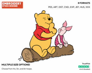 Sitting On A Tree Trunk - Winnie the Pooh and Piglet - Winnie the Pooh & Friends - Disney Embroidery Design in 3 sizes & 8 formats